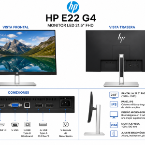 MONITOR HP E22 G4 | 22 PULGADAS | FHD | HDMI-VGA-DP-USB