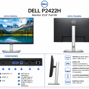 MONITOR DELL P2422H | 24PULGADAS | FHD | HDMI-VGA-DP-USB