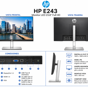 MONITOR HP E243 | 24 PULGADAS | FHD | HDMI-VGA-DP-USB